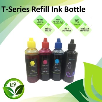 Compatible T-Series 4 Color (Black/Cyan/Magenta/Yellow) Pigment Refiill Ink Bottle 100ML for Brother DCP-T300 / DCP-500W / DCP-T700W / DCP-T800W