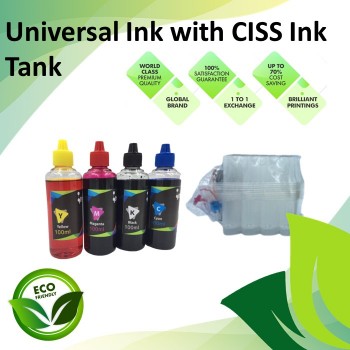 CISS External Ink Tank Come with 4 Colour Universal Pigment Ink 100ML for CISS Modified Inkjet Printers