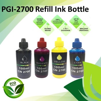 Compatible PGI-2700 Black/Cyan/Magenta/Yellow Refill Pigment Ink Bottle 100ML for Canon MAXIFY MB5070 / MB5170 / MB5370 / MB5470 / iB4070