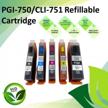 PGI-750/CLI-751 Black/Cyan/Magenta/Yellow Color Compatible Refillable Ink Cartridges for Canon iP7270 / 8770 / MG5670 / 5570