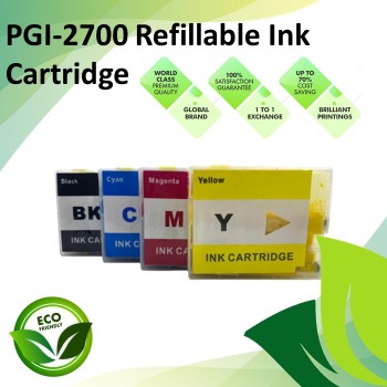 Compatible PGI-2700 Black/Cyan/Magenta/Yellow Refillable Pigment Ink Cartridges with Chipset for Canon MAXIFY Printers
