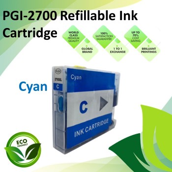 Compatible PGI-2700 Cyan Refillable Pigment Ink Cartridges with Chipset for all Canon MAXIFY Printers