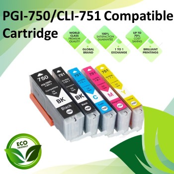 Compatible PGI-750/CLI-751 Black/Cyan/Magenta/Yellow Color Ink Cartridges for Canon iP7270 / 8770 / MG5670 / 5570