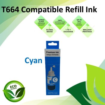 Compatible T664 Cyan Color Refill Ink Bottle 100ML for Epson EcoTank L130 / L110 / L100 / L220 / L200 / L310 / L300 Printer