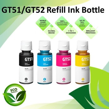 Compatible GT-Series (GT-51/GT-52) Black/Cyan/Magenta/Yellow Premium Deskjet Refill Ink Bottle 70ML
