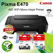 Canon Pixma E470 All-in-One (Print, Scan, Copy) Wireless Mono Inkjet Printer