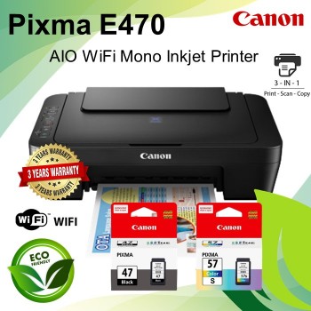 Canon Pixma E470 All-in-One (Print, Scan, Copy) Wireless Mono Inkjet Printer