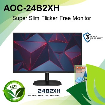 AOC 24B2XH 24" Super Slim Profile & Narrow Bezels Flicker Free Monitor (VGA+HDMI+Audio Out)