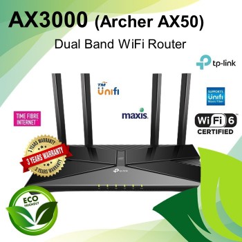 (Archer AX50) AX3000 Dual Band Gigabit + Wi-fi 6 High power Wireless WiFi Router With Homecare